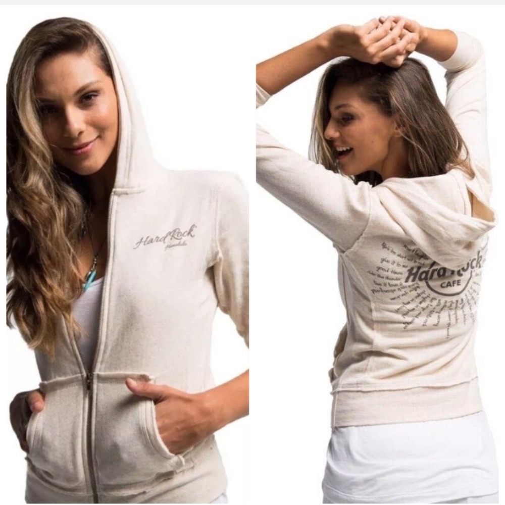 Hard Rock Cafe Women's Oatmeal Sunburst Zip-Up Hoodie. Size S